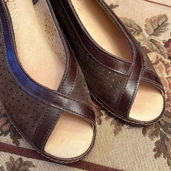 La Plume Leather Open Toe Sling Back Sandals Brown Ladies size 38 - Picture 3 of 16